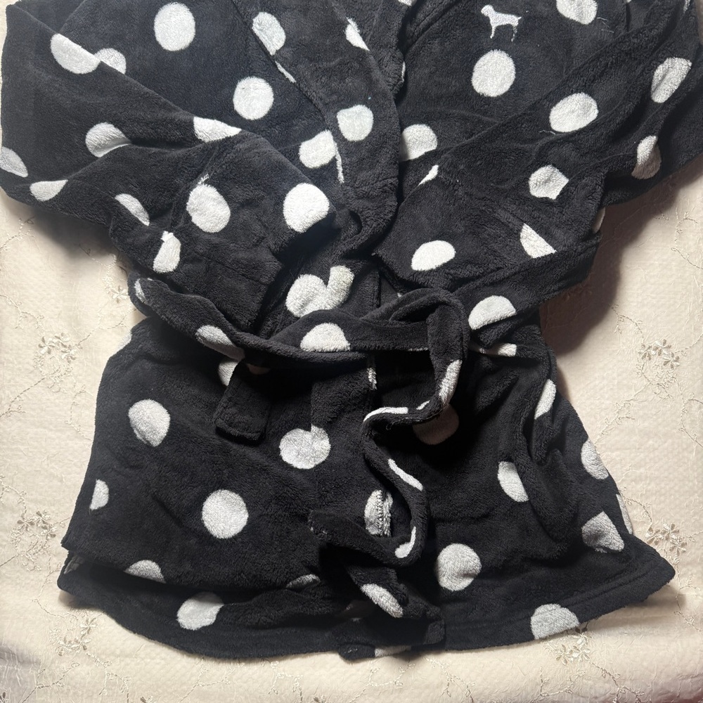 vintage 2010s victoria’s secret PINK black + white polka‑dot fleece robe – m/l - Picture 3 of 7